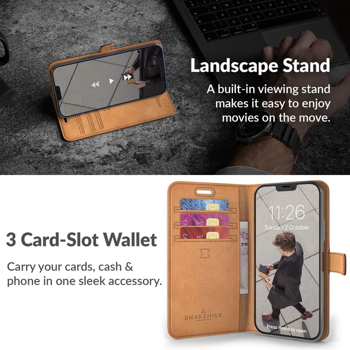 Snakehive iPhone 12 Hülle Leder - Stylische Handyhülle mit Kartenhalter & Standfuss - Handyhülle, Sc