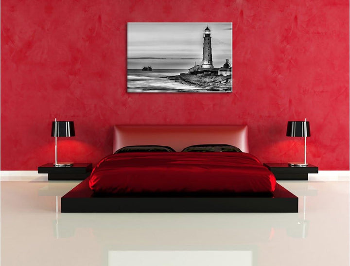 Pixxprint Leuchtturm in Abenddämmerung als Leinwandbild | Grösse: 100x70 | Wandbild| Kunstdruck | fe