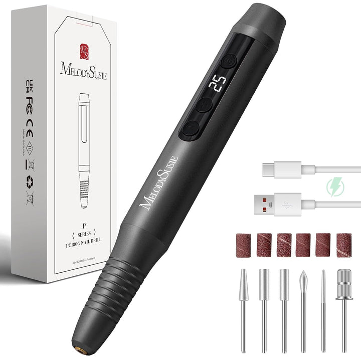 MelodySusie Kabellos Nagelfräser für Gelnägel, Elektrische Nagelfeile 25000 u/min, PC180G Profession