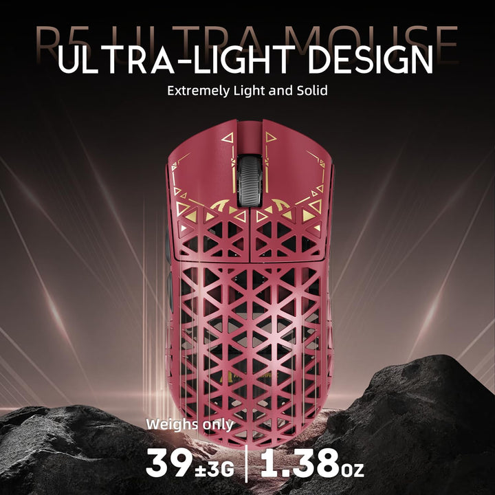 ATTACK SHARK R5 Ultra Carbonfaser Gaming-Maus, 39g Superlight, 8000Hz Kabellose Mouse, 42000 DPI, PA