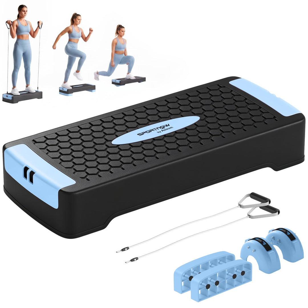 SPORTNOW Steppbrett Höhenverstellbar Fitness, 2 Stufen (11/16 cm), Blau | Aerobic Stepper, 2 Widerst