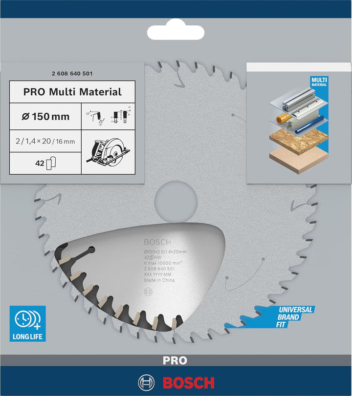 Bosch 1x PRO Multi Material Kreissägeblatt für Netz-Handkreissägen (für Aluminium, Kunststoff, Ø mm,