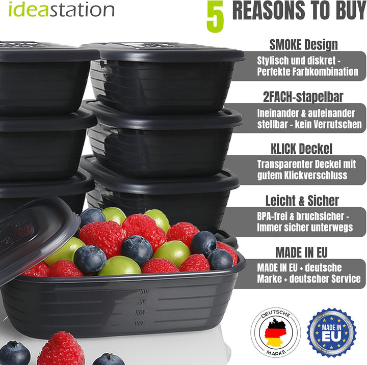 Gefrierdosen Set 12 x 600 ml - anthrazit - BPA-freie Frischhaltedosen mit Deckel - bruchsichere Dose