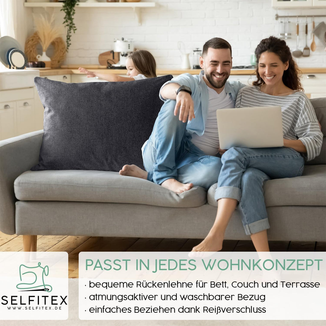 Selfitex Modisches Couchkissen XXL 60x80 cm, Sofakissen mit Füllung und Bezug, kuschelweiches Leseki