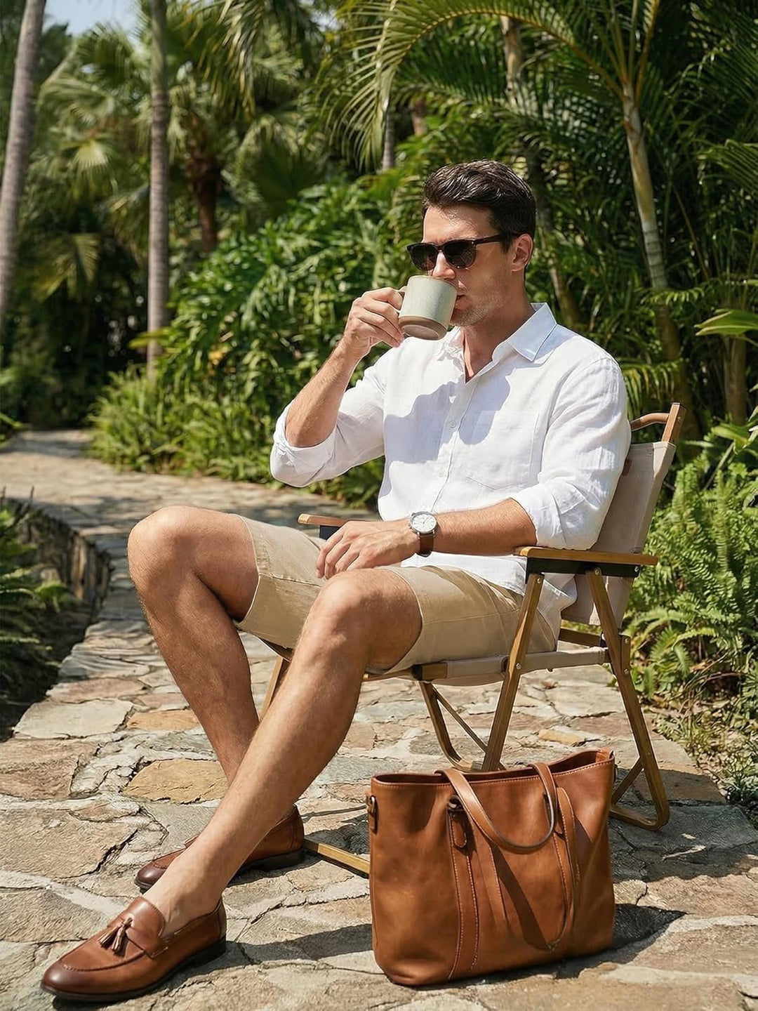 JMIERR Kurze Hosen Herren Shorts Herren Sommer Chino Baumwolle Elastische Taille mit Taschen S B Kha
