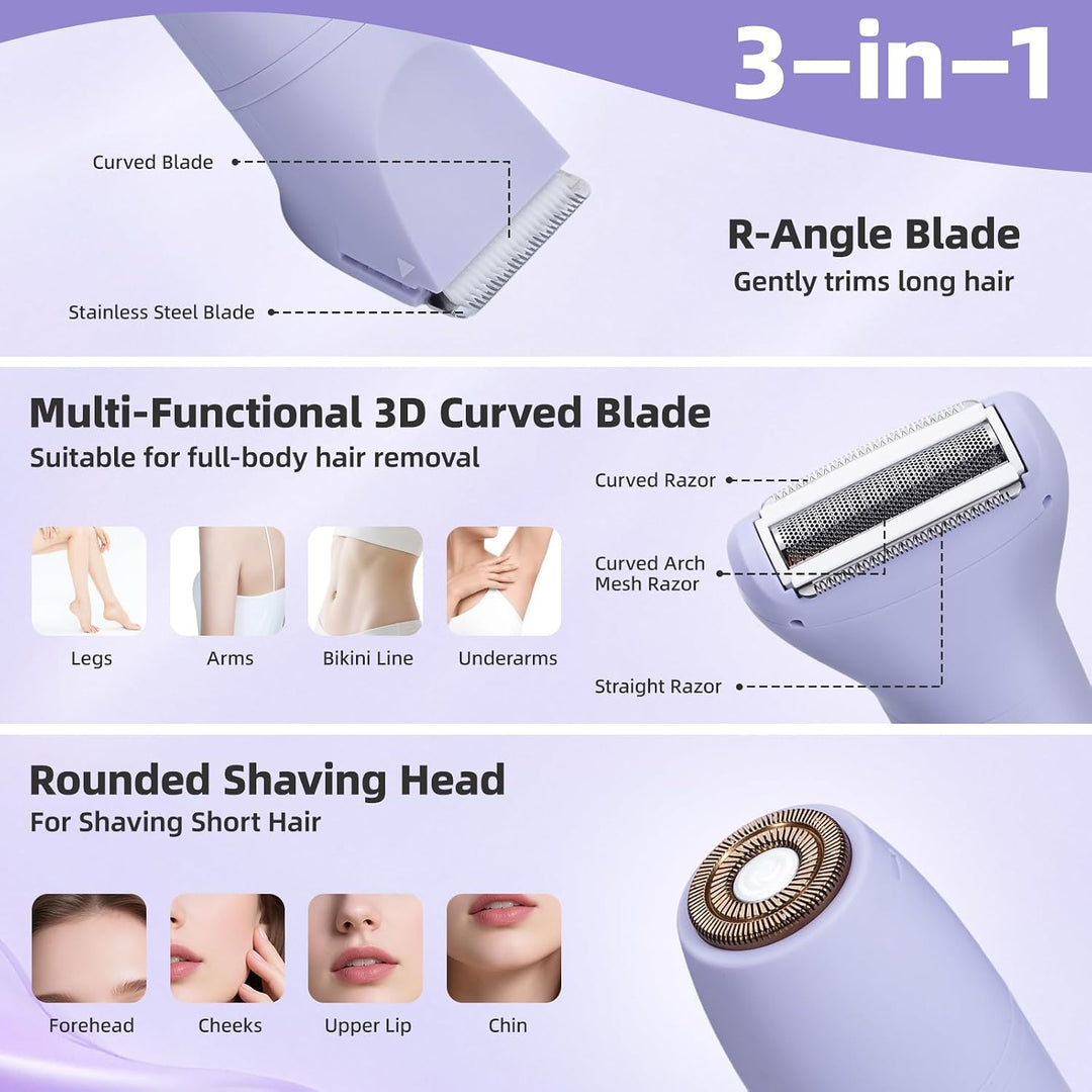 Carehabi Rasierer Damen 3-in-1 Intimrasierer für Frauen Elektrischer Rasierer Damen IPX7 Wasserdicht