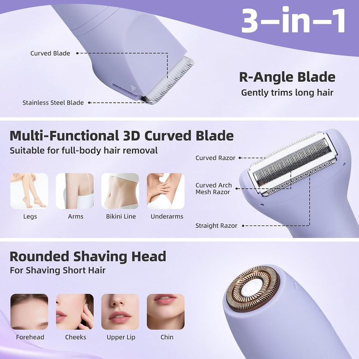 Carehabi Rasierer Damen 3-in-1 Intimrasierer für Frauen Elektrischer Rasierer Damen IPX7 Wasserdicht