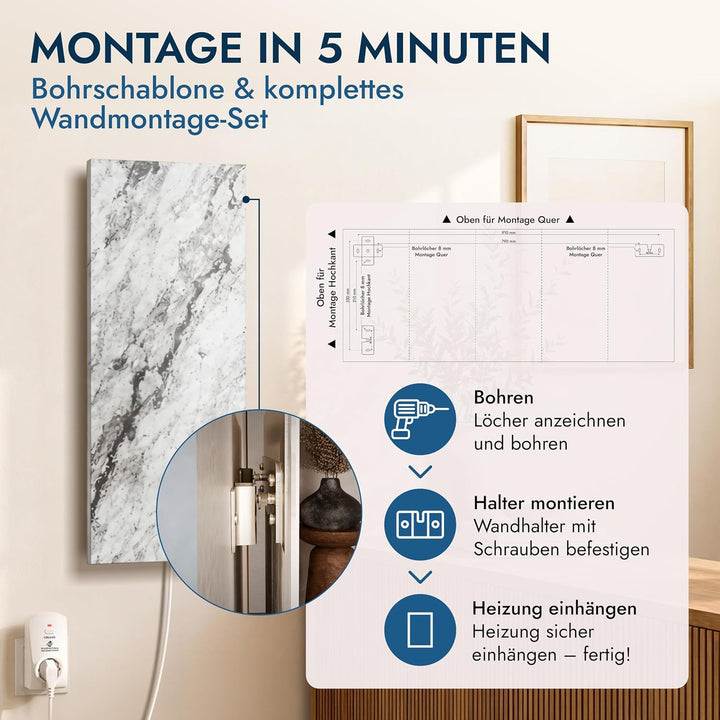 Marwona Naturstein Infrarotheizung 800 Watt mit Digitalthermostat I Energiesparende Infrarot Wandhei