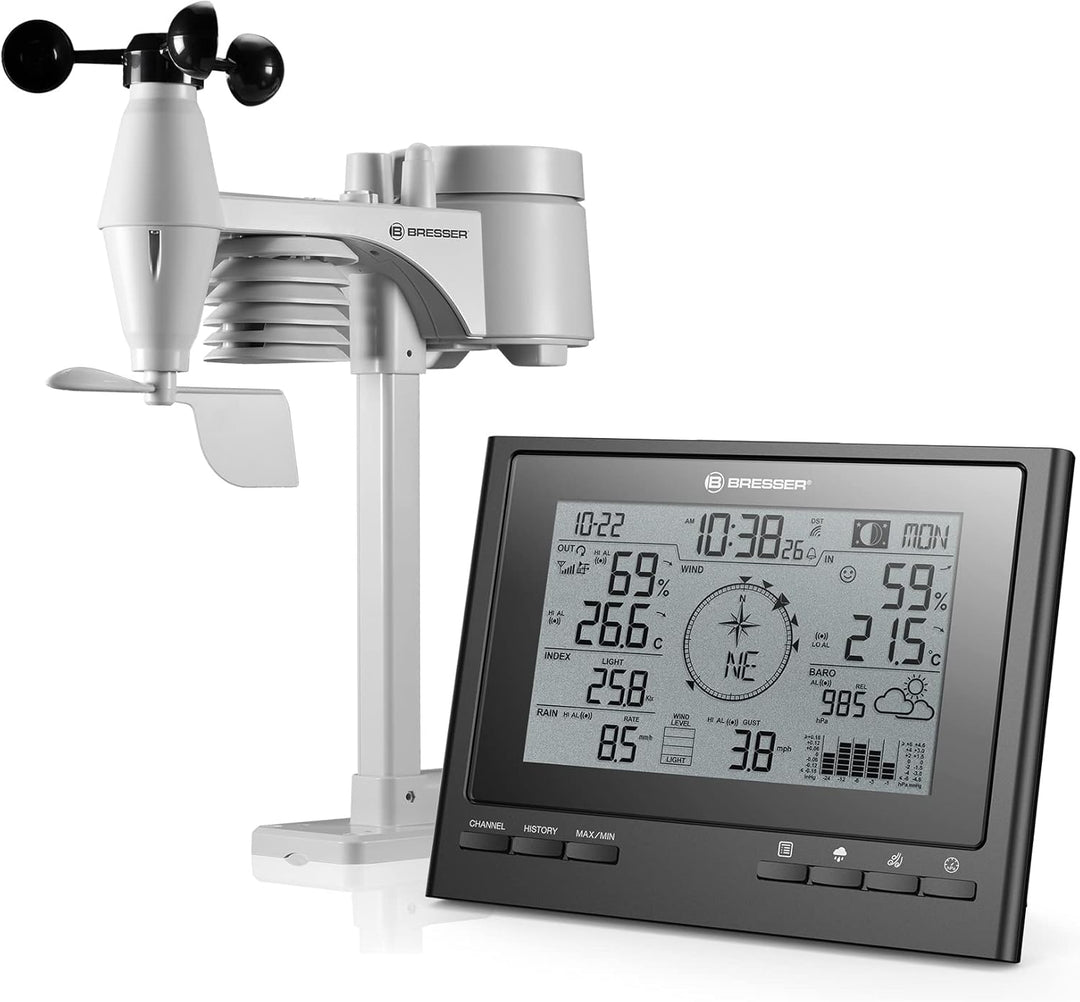 Bresser Wetterstation Funk mit Aussensensor 7-in-1 Wetter-Center ClimateScout mit Profi-Aussensensor