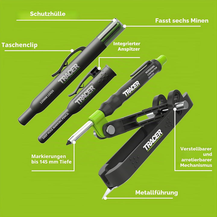 Tracer ProScribe Tool mit Tieflochmarker Bleistift, 6 x Ersatzminenhalter und Tragetasche (Multi-Fun