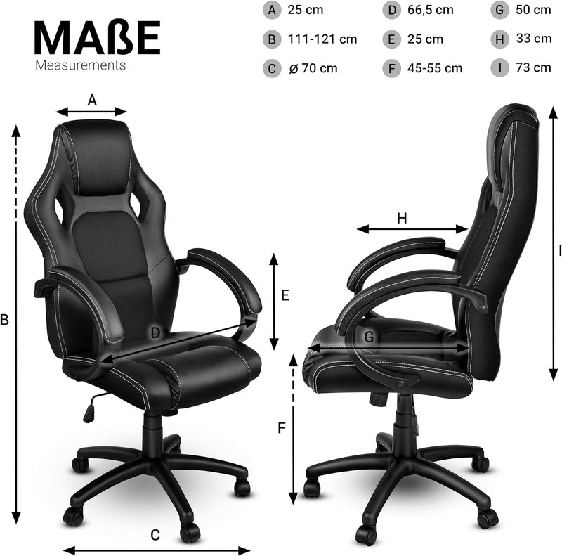 Racing Chefsessel Bürostuhl Drehstuhl 14 Farbvarianten, gepolsterte Armlehnen, Wippmechanik, Lift SG