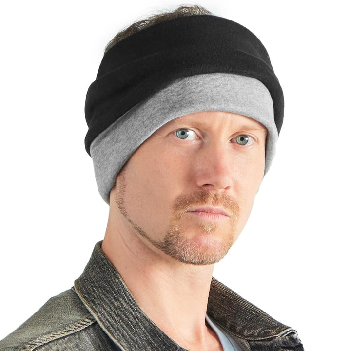 CHARM Bio Baumwolle Stirnband Halstuch - Loop Schal Schlauchtuch Maskenschal Schwarz & Hellgrau, Sch
