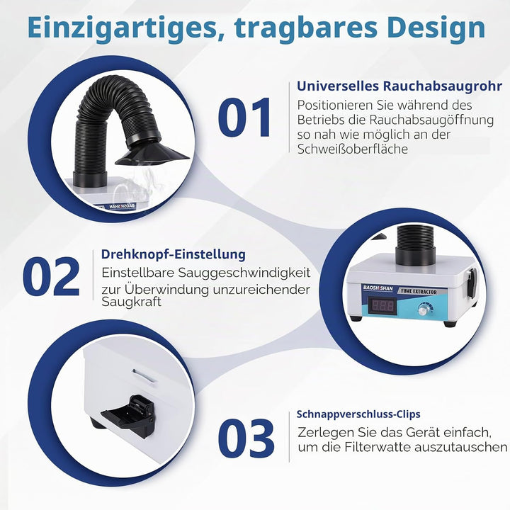 BAOSHISHAN Lötrauchabsaugung Schweissrauchabsauger Mini Desktop Lötrauchabsorber mit 3-Stufen-Filter