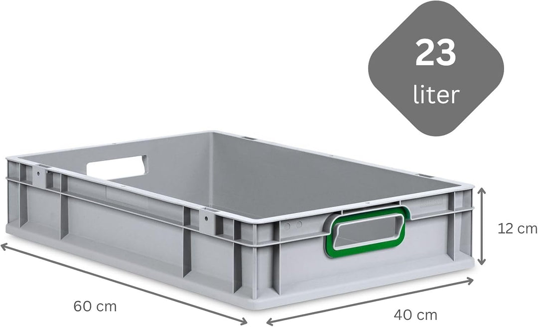 SparSet 5x Eurobox NextGen Color | HxBxT 12x40x60cm | 23 Liter | Griffe grün offen | Glatter Boden |