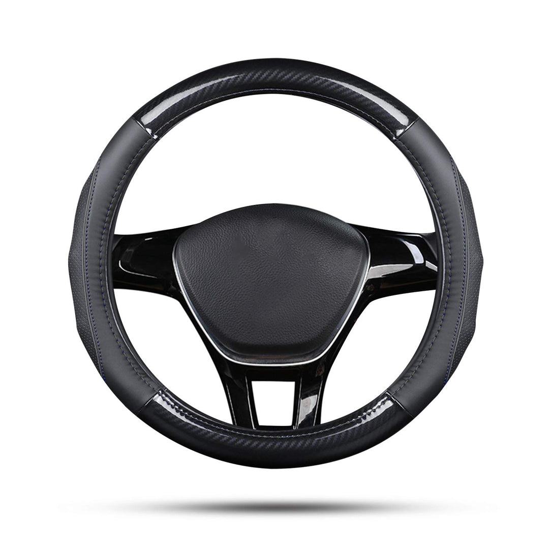Ergocar Auto Lenkradbezug Rutschfester Auto Sport Lenkradschutz Kohlefaser & Erste Schicht Rindslede