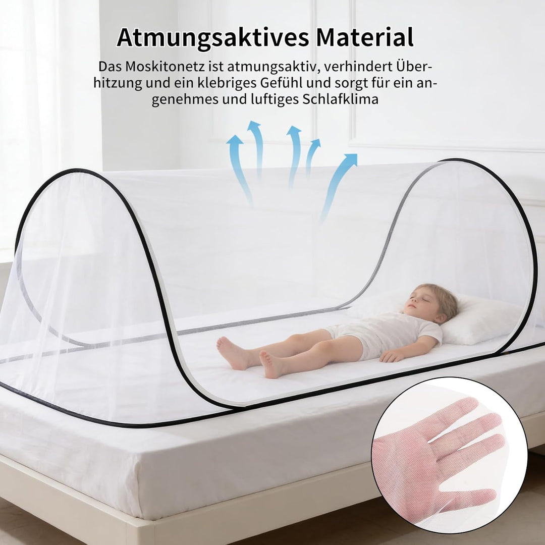 Pop Up Moskitonetz Bett, 200 x 80 x 56 cm, Moskitonetz Reise Pop Up, Faltbares Moskitonetz, 360° Sch
