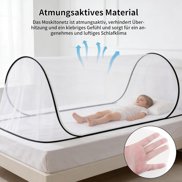 Pop Up Moskitonetz Bett, 200 x 80 x 56 cm, Moskitonetz Reise Pop Up, Faltbares Moskitonetz, 360° Sch