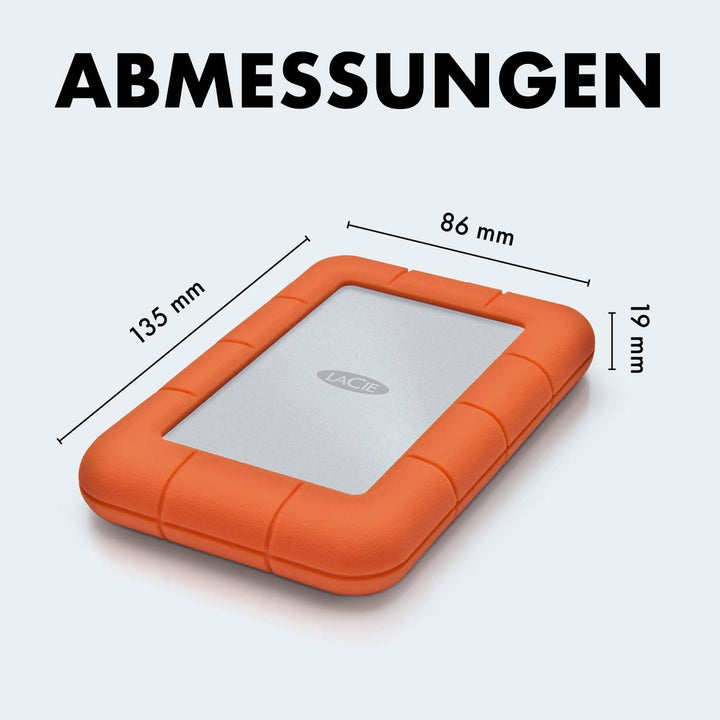 LaCie Rugged Mini 1TB tragbare externe Festplatte, 2.5 Zoll, PC & Mac, inkl. USB-C w/o USB-A Kabel,