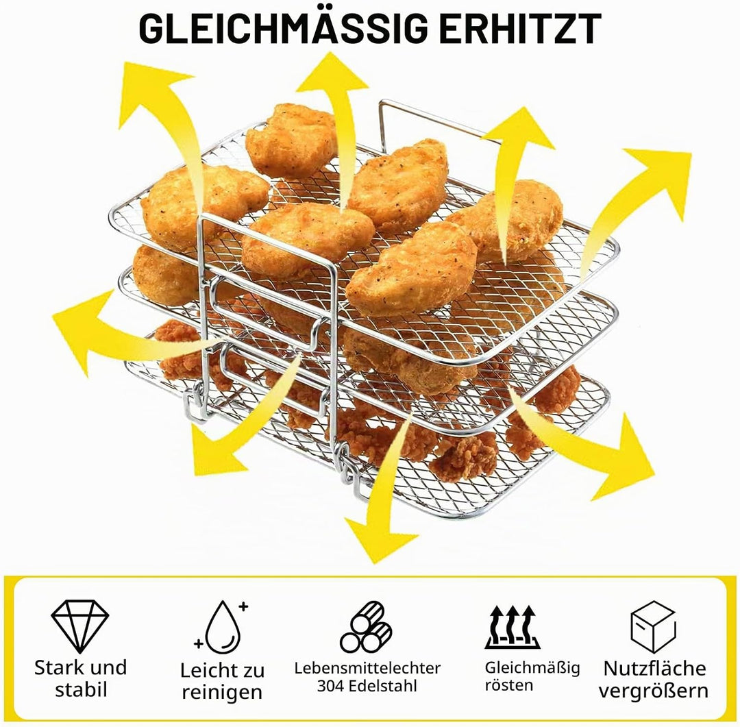 Zubehör für Luftfritteuse, Luckits 3 Etagen Gitter Luftfritteuse Edelstahl 304 Multifunktional Gitte