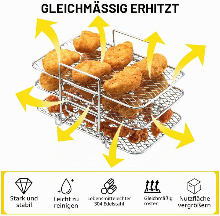 Zubehör für Luftfritteuse, Luckits 3 Etagen Gitter Luftfritteuse Edelstahl 304 Multifunktional Gitte