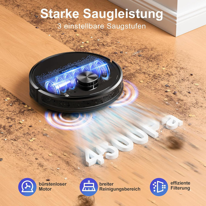 Lubluelu Saugroboter mit Wischfunktion 3-1, 4500Pa Staubsauger Roboter mit Lasernavigation, 54 dB Ro