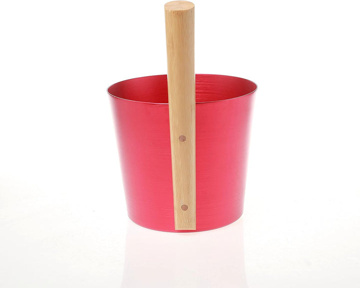 SULENO - Sauna Set ANEA Aufgusskübel 5 Liter Schöpfkelle Saunakübel Kübel Kelle (rot metallic)