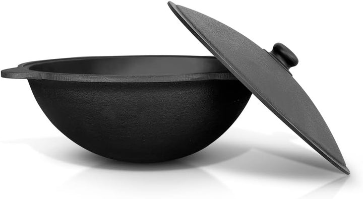 Gusseisen Kazan 16 L Kasan Казан mit Feuerofen Utschak Ø 44 cm runder Boden Abdecktasche Schaumlöffe