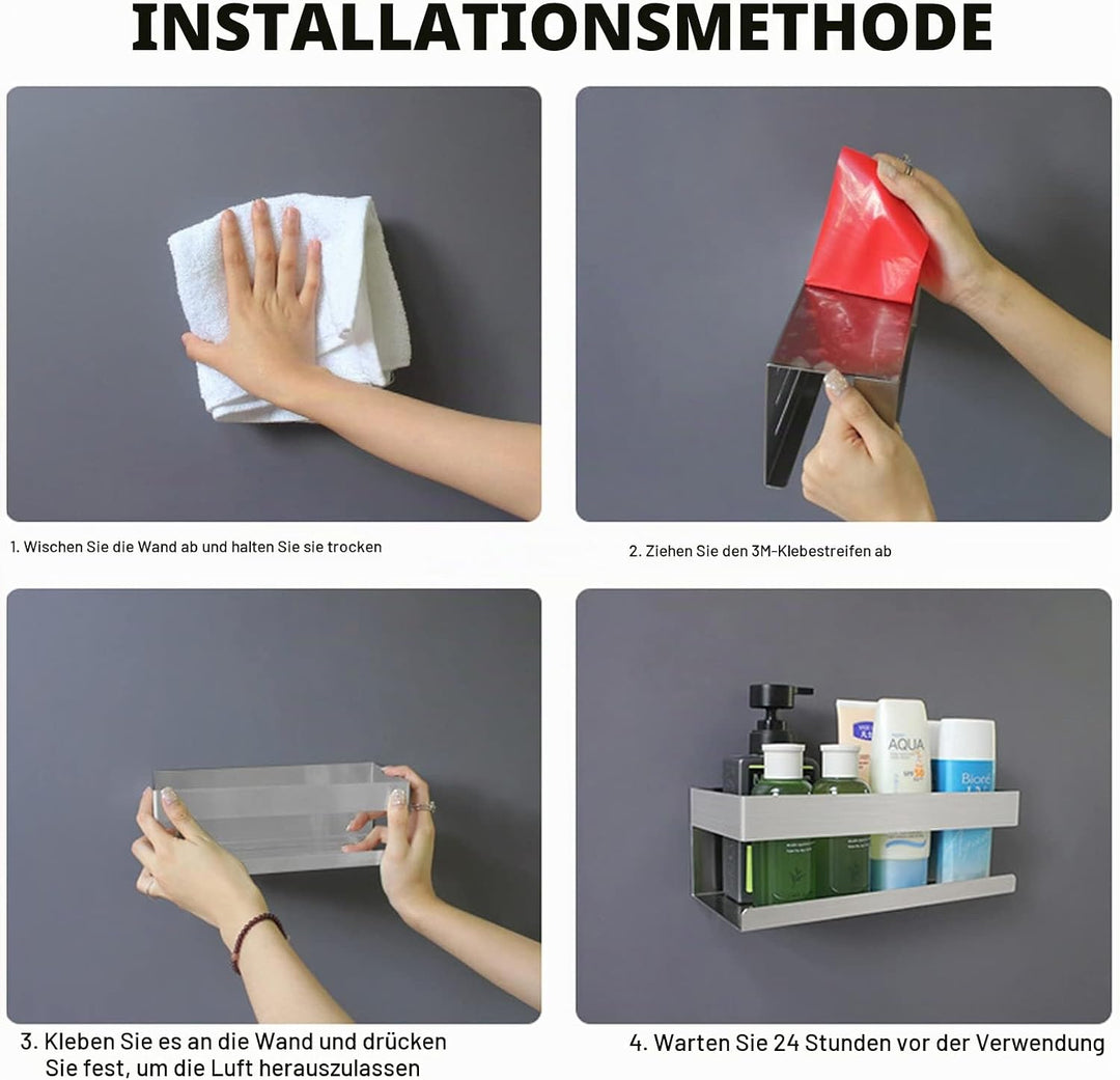 Duschablage aus Edelstahl 304, ohne Bohren, selbstklebende Duschkorb Badregal, Shampoo Halterung Dus