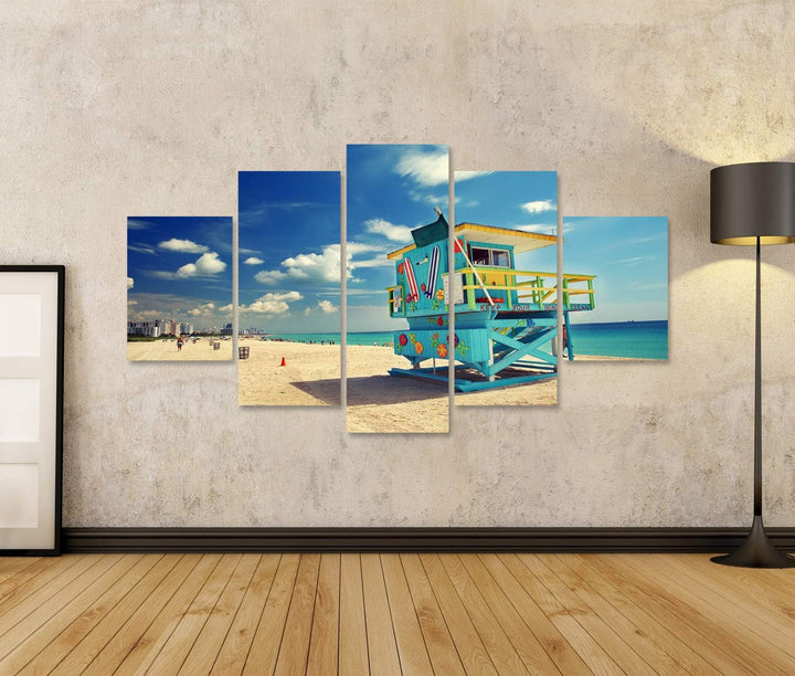 islandburner Bild auf Leinwand Südstrand In Miami Florida Bilder Wandbilder Poster Leinwand 170x80cm