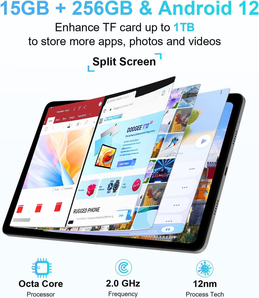 DOOGEE T20 Android Tablet 10,4 Zoll, 15 GB + 256 GB/TF 1 TB Tablet PC 4G LTE + 5G WiFi, 16 MP + 8 MP