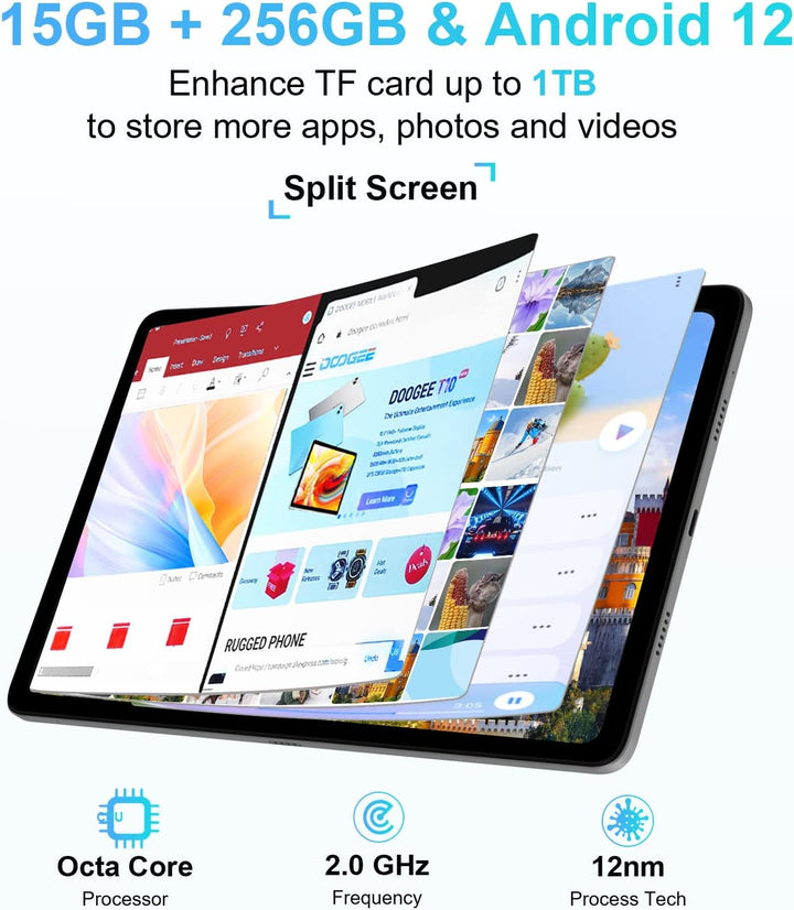 DOOGEE T20 Android Tablet 10,4 Zoll, 15 GB + 256 GB/TF 1 TB Tablet PC 4G LTE + 5G WiFi, 16 MP + 8 MP
