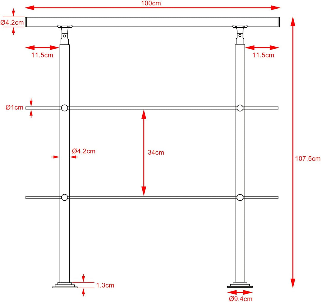 MONZANA® Treppengeländer Edelstahl Pflegeleicht 100cm mit 2 Querstreben Innen und Aussen Handlauf Ge