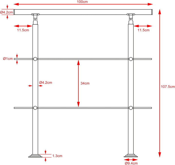 MONZANA® Treppengeländer Edelstahl Pflegeleicht 100cm mit 2 Querstreben Innen und Aussen Handlauf Ge