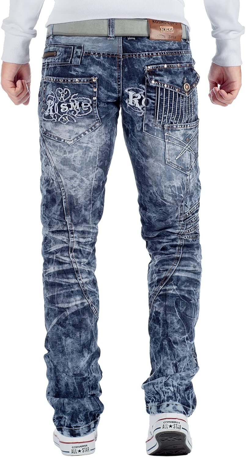 Kosmo Lupo Herren Jeans Extravagant Besondere Designs 29W / 32L Blau - 03, 29W / 32L Blau - 03
