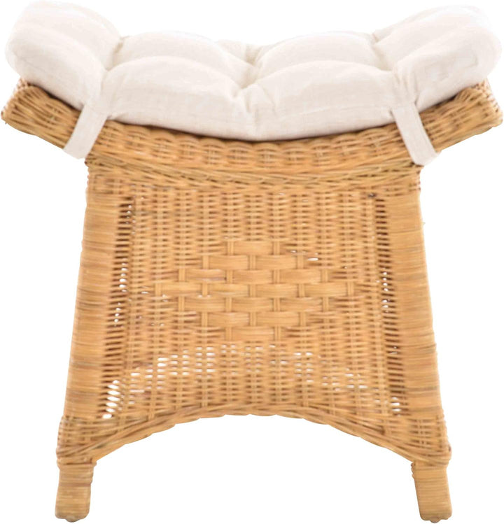 Fusshocker mit geschwungener Ablage, Stabiler Sitzhocker/Schemel/Hocker aus echtem Rattan mit Kissen