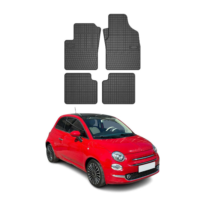 OMAC Gummi Fussmatten kompatibel mit FIAT 500 500C 2007-2020 Automatten Gummi Schwarz 4tlg Fussmatte