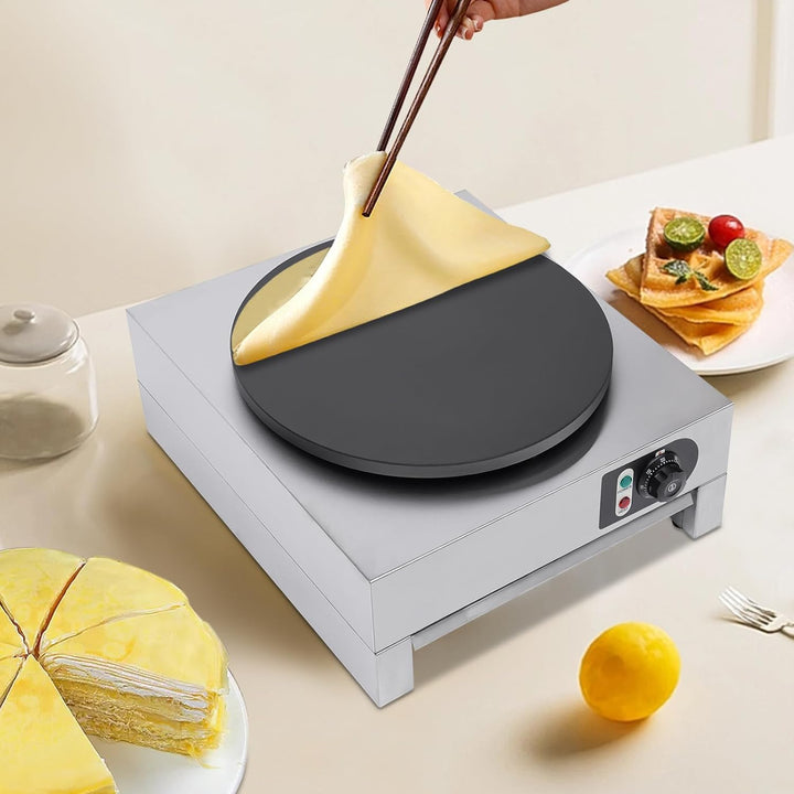 Crepes Maker, 3000W Professional Crepesgerät mit Holzverteiler, Elektro Crepeseisen aus Edelstahl mi
