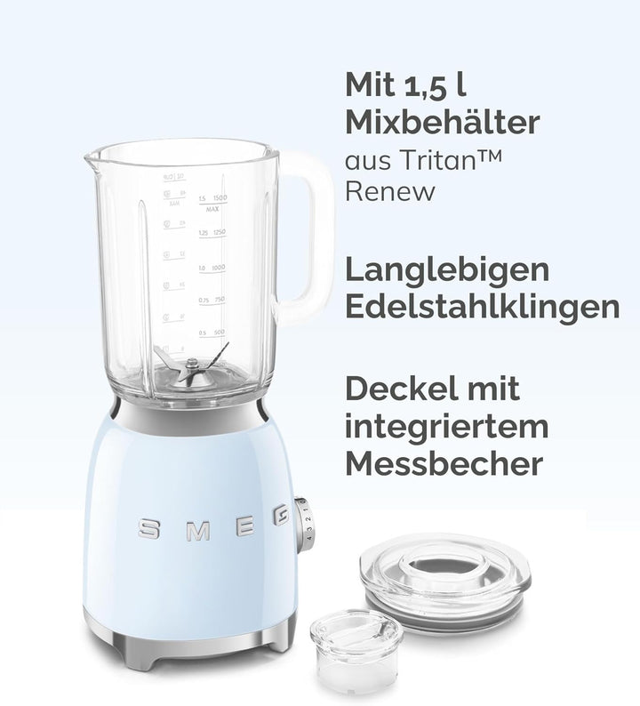 SMEG, BLF03BLEU, 1,5 l Standmixer, 4 -Geschwindigkeitsstufen, 4 Automikprogramme, Abnehmbare Doppelk
