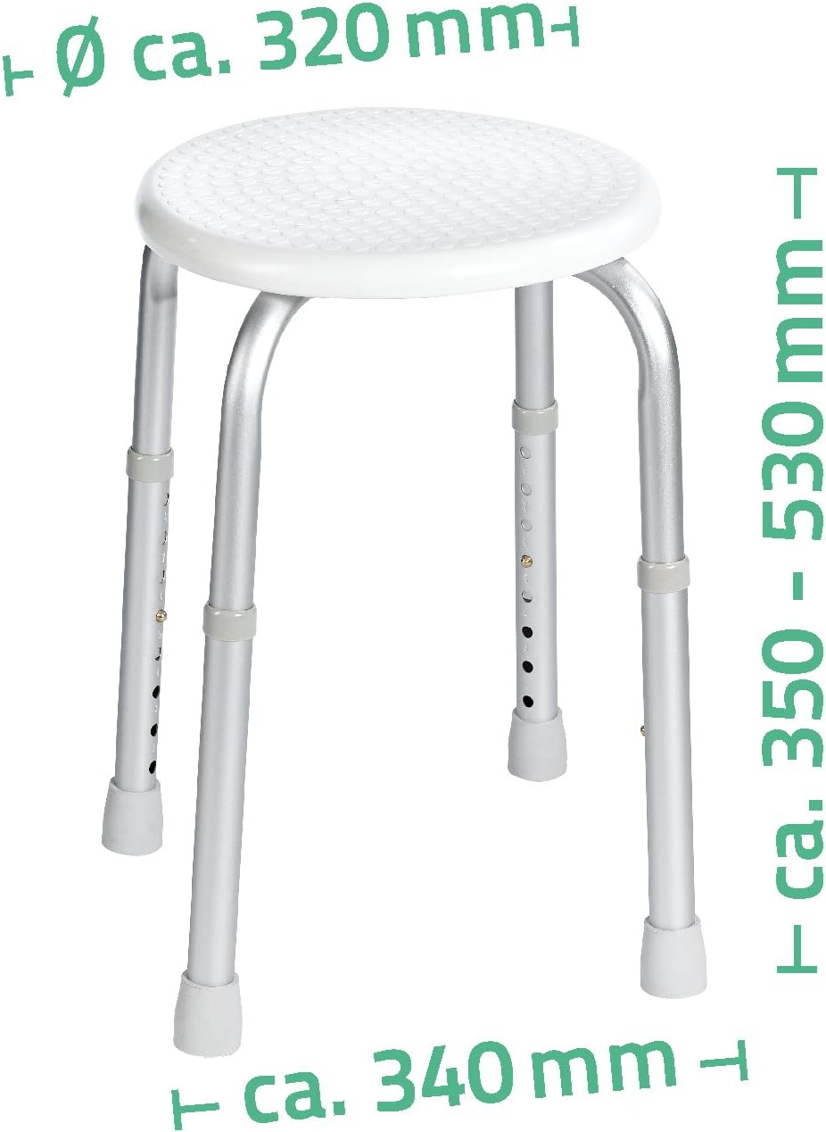 RIDDER Assistent A00603101 Bad-Hocker rund, Rundhocker, Hocker höhenverstellbar, weiss, ca. Ø 34x35-