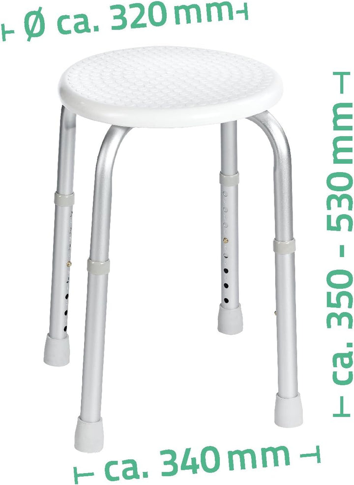 RIDDER Assistent A00603101 Bad-Hocker rund, Rundhocker, Hocker höhenverstellbar, weiss, ca. Ø 34x35-