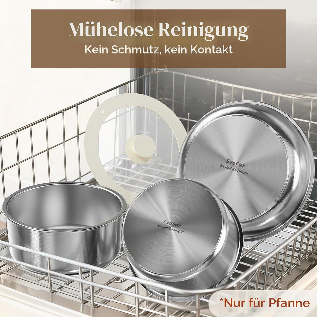 10Stk Topfsets Edelstahl Pfannenset mit Abnehmbaren Griffen, Pfanne 24cm, Topf 18/20cm, Stapelbar To