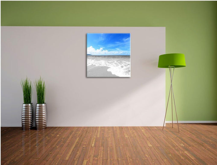 Pixxprint Sandstrand mit Welle als Leinwandbild Quadratisch/Grösse: 70x70 / Wandbild/Kunstdruck/fert