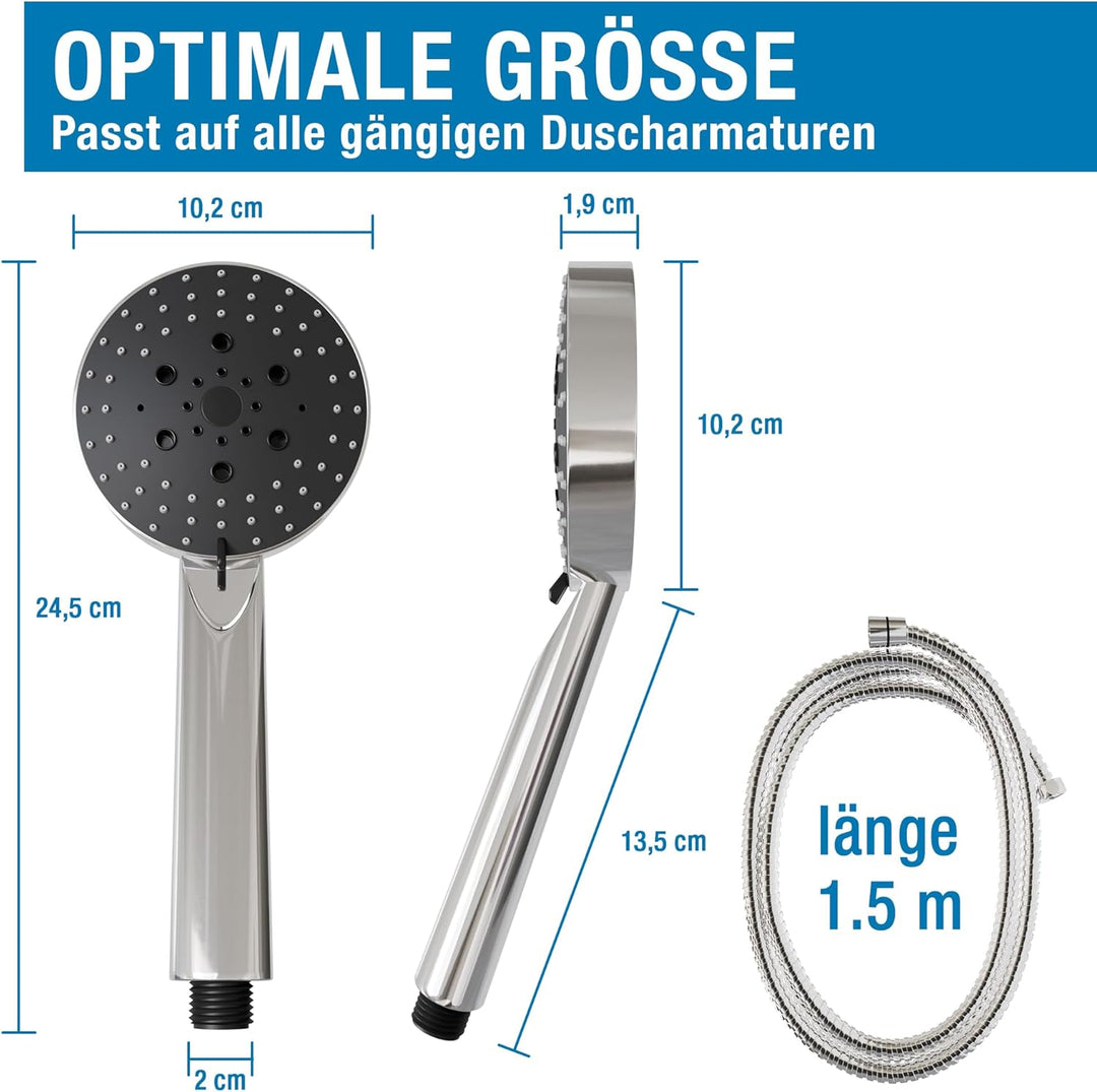 ATHLON TOOLS Duschkopf mit Schlauch - 5 Strahlarten Hochdruck Duschbrause - Ø 105 mm wassersparende
