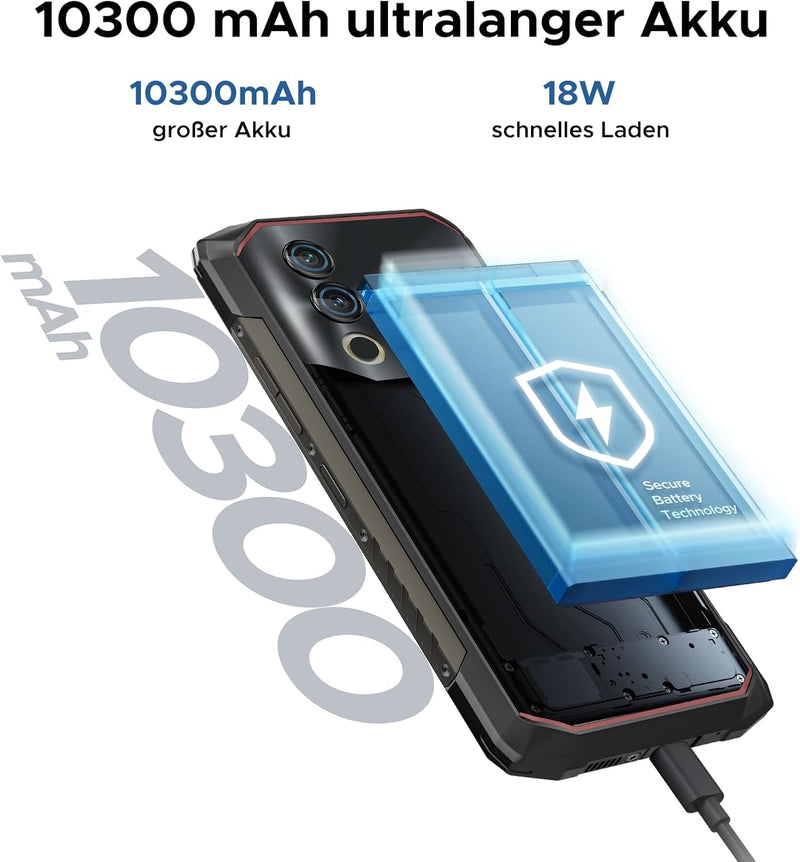 DOOGEE Blade10 Power Outdoor Handy Ohne Vertrag Android 14-10300mAh, 24GB+256GB/TF 2TB Outdoor Smart