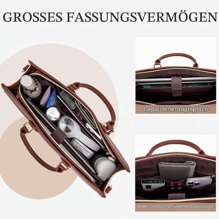 LOVEVOOK Laptoptasche Damen 15,6 Zoll, Gross Arbeitstasche Handtasche Schultertasche Wasserdicht PU