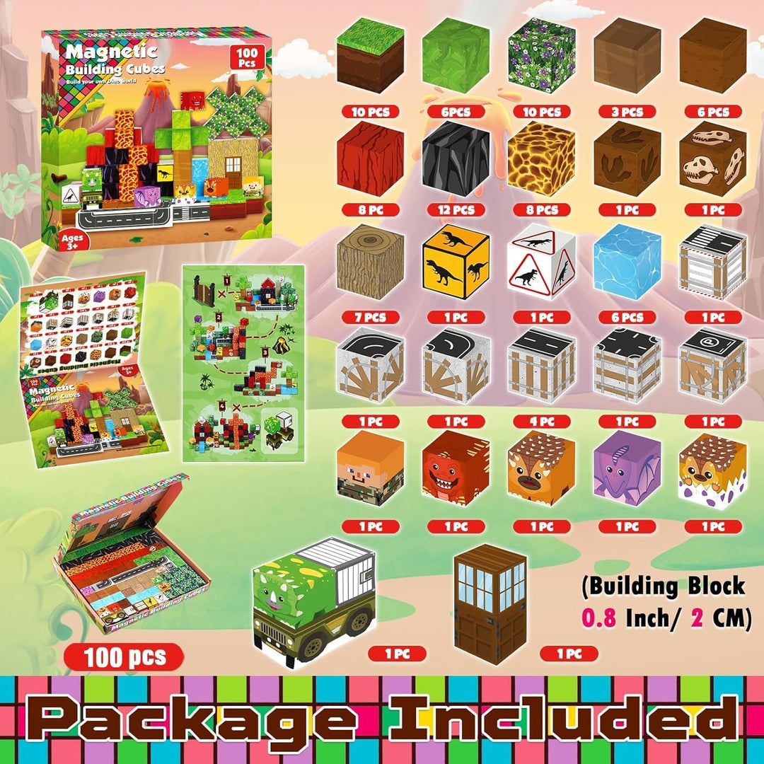 Magnetische Bausteine, 100 Teile Magnetbausteine Kinder – Kreatives 3D-Spielzeug mit Dinosauriern, V
