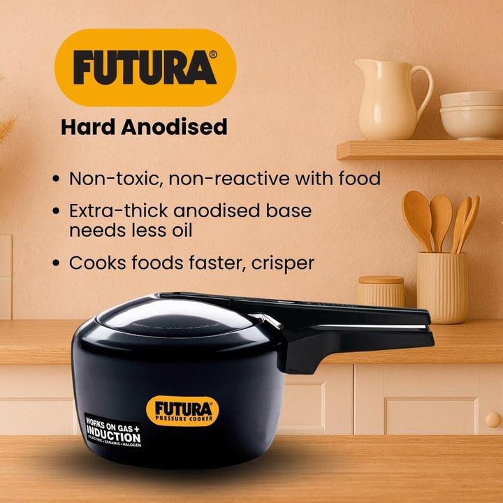 Futura Hawkins Schnellkochtopf, 3 l, harteloxiert, Induktionsgeeignet, klein, Schwarz 3-Litre, 3-Lit