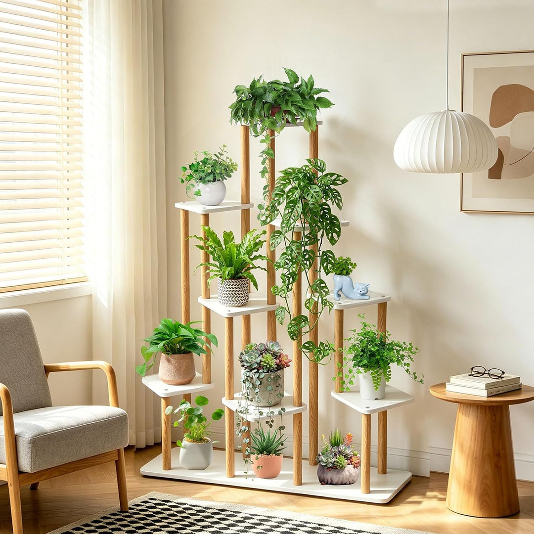9 Ebenen Blumenständer Pflanzenständer, Mehrstöckig Hölzern Pflanzen weiss 9 Ebenen, weiss 9 Ebenen