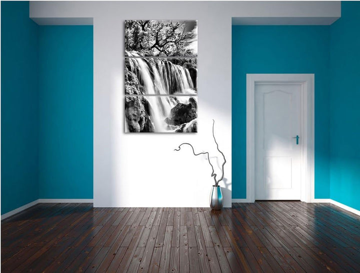 Pixxprint Wasserfall im Dschungel als Leinwandbild/Grösse: 3 Teilig (120x80) cm/Wandbild/Kunstdruck/