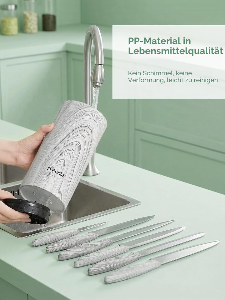 D.Perlla 6-TLG Messerblock mit Messerset, Ultrascharfes Edelstahl-Messerset mit Abnehmbarem Messerha